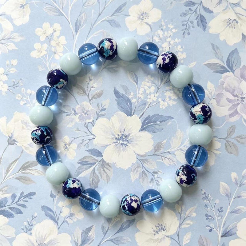 Light Blue Translucent Bead Floral Bracelet, Girly Style